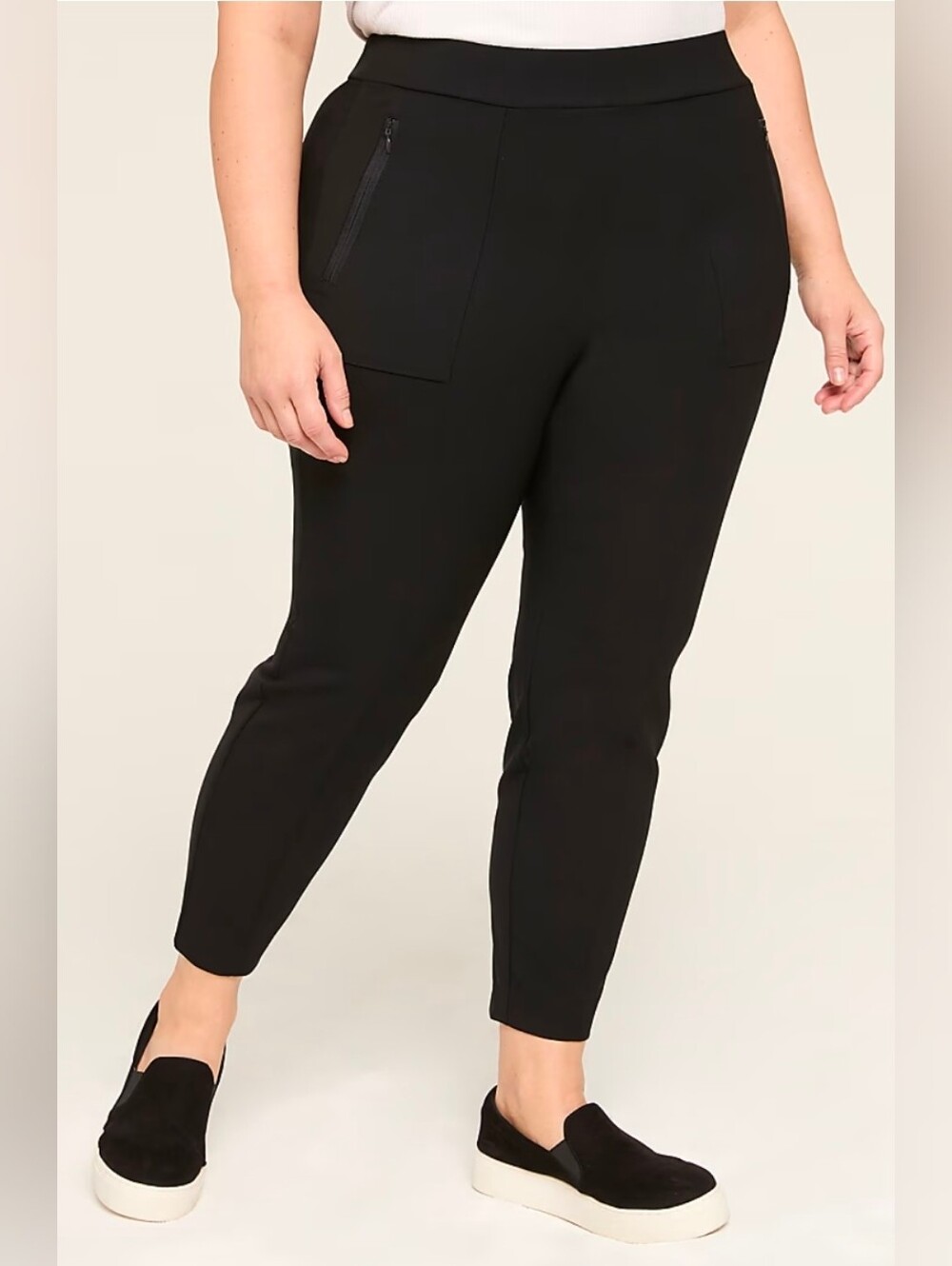 Lane Bryant On-The-Go Slim Ankle Pants Black Mid Rise Pull On Plus Size 28